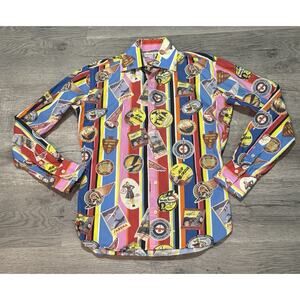 Coton Doux Paris Long Sleeve Button Up Shirt 38 Vintage Airline All Over Print